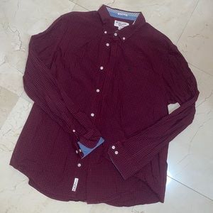 ORIGINAL PENGUIN Navy & Red Plaid Long Sleeve Button Down